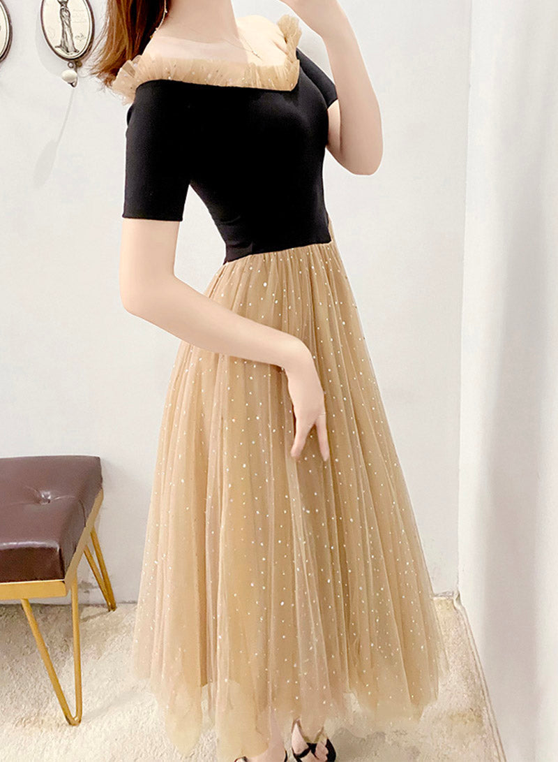 A line tulle short sleeve dress summer dress  1104
