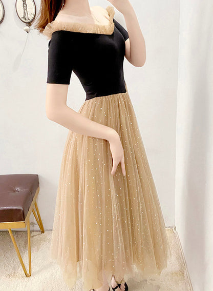 A line tulle short sleeve dress summer dress  1104
