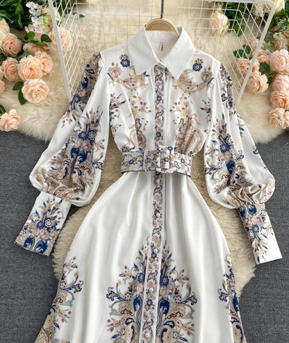A line printed long dress women's dress  1017