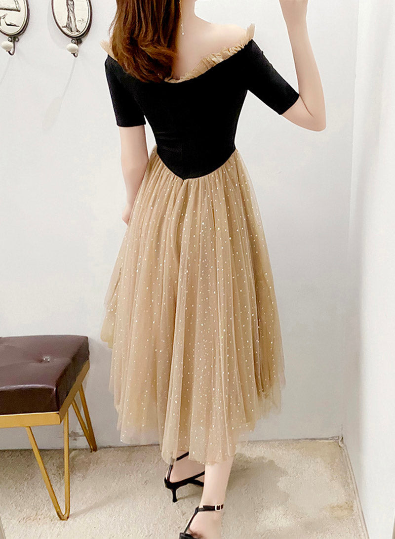 A line tulle short sleeve dress summer dress  1104
