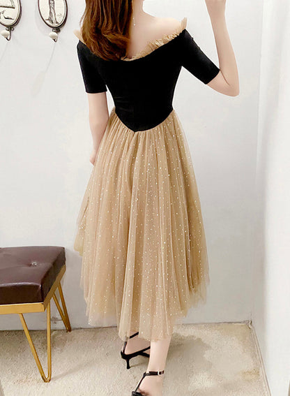 A line tulle short sleeve dress summer dress  1104