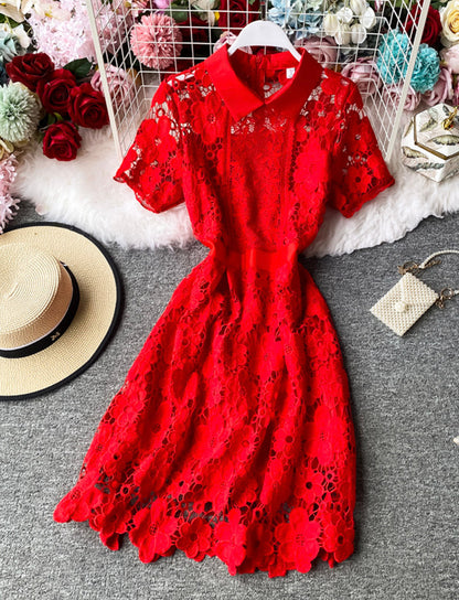 A line lace short dress summer dress  1161