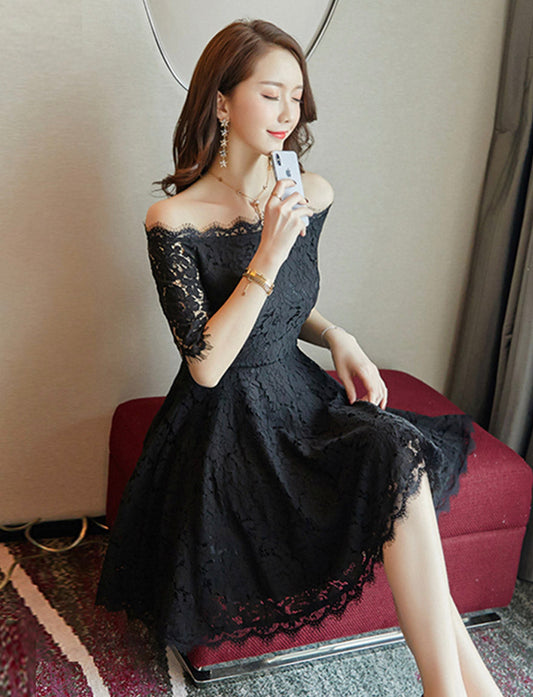 A line lace short dress girl dress  1160
