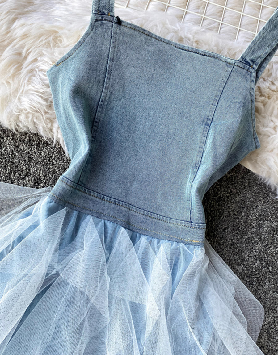 A line denim stitching dress summer dress  1123