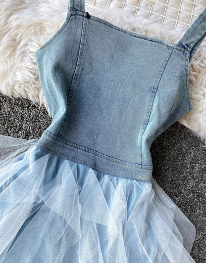 A line denim stitching dress summer dress  1123