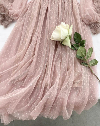 A line tulle lace long sleeve dress fashion dress  1072