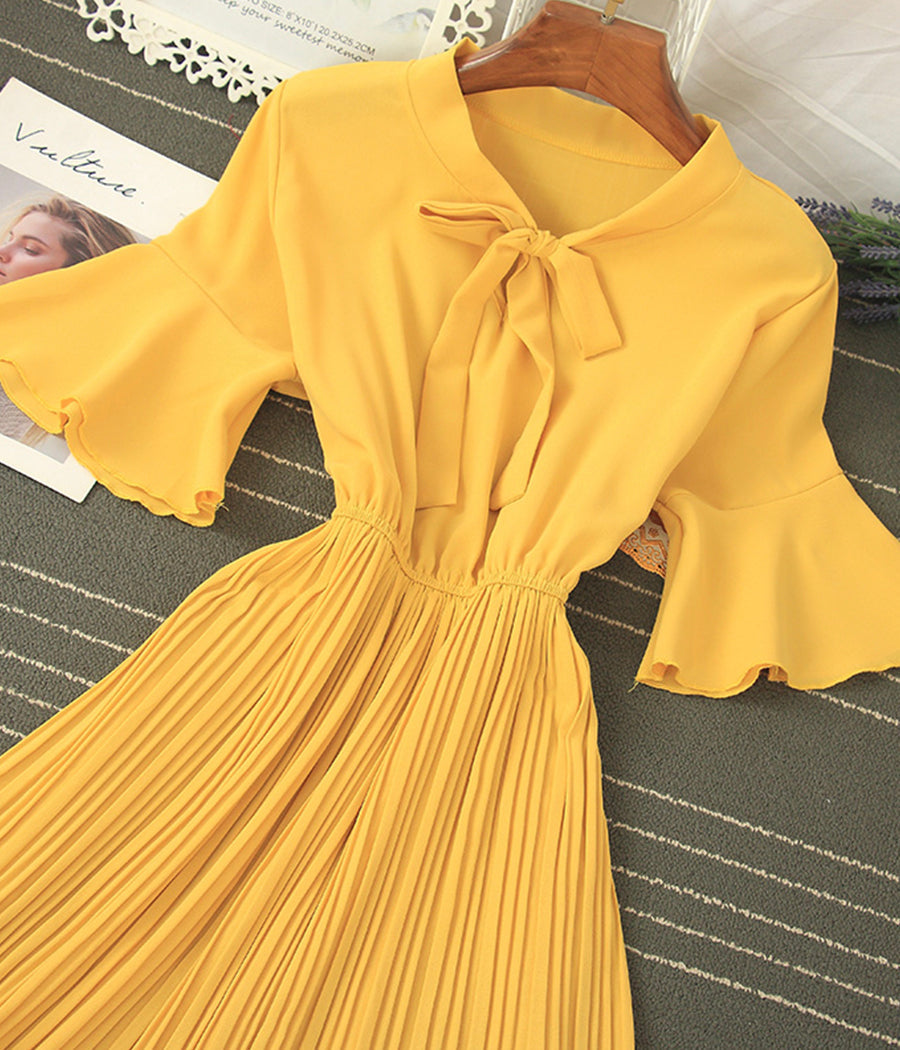 A line round neck short sleeve dress summer dress  1194
