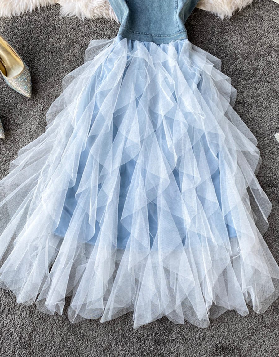 A line denim stitching dress summer dress  1123