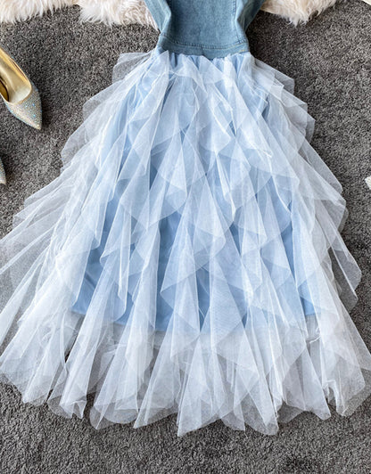 A line denim stitching dress summer dress  1123