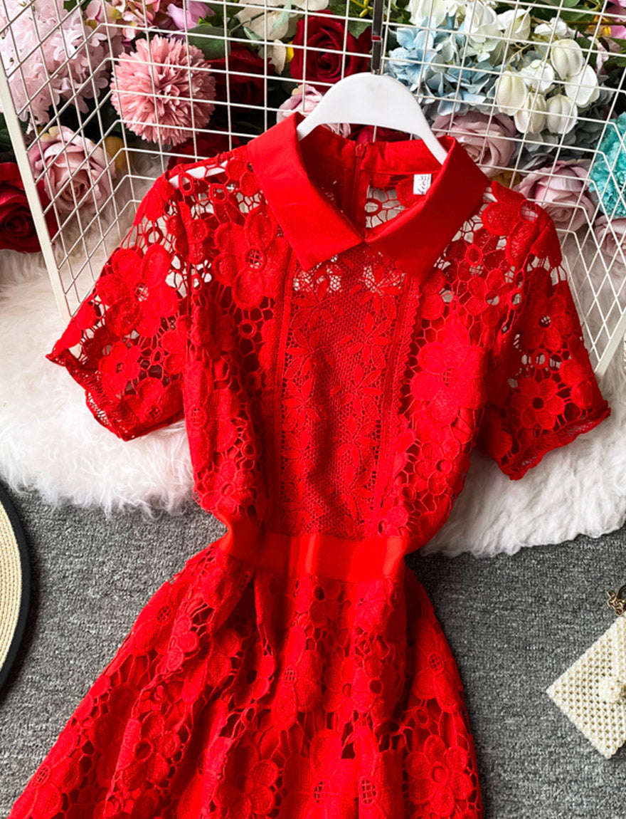 A line lace short dress summer dress  1161