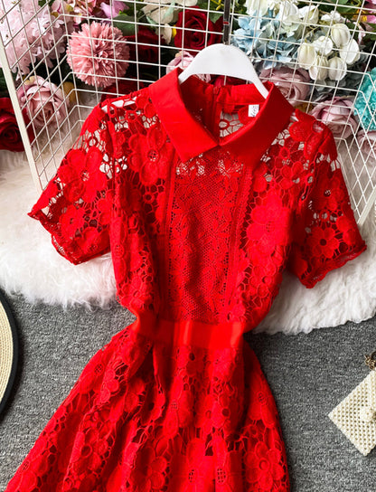 A line lace short dress summer dress  1161