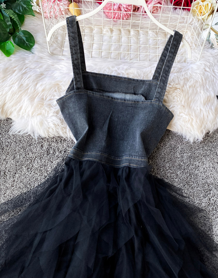 A line denim stitching dress summer dress  1123
