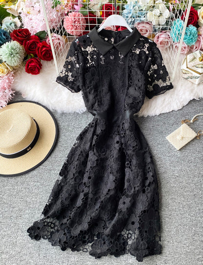 A line lace short dress summer dress  1161