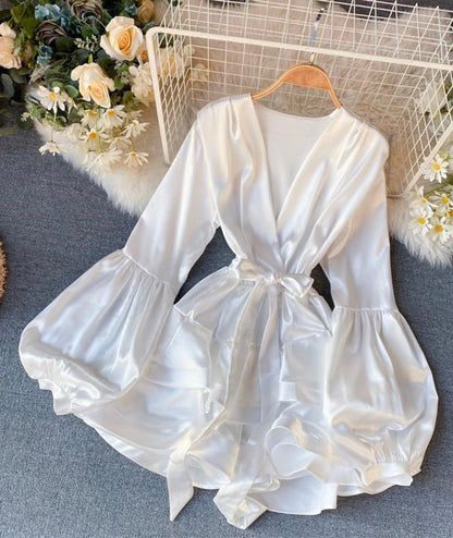 A line v neck satin short dress  988
