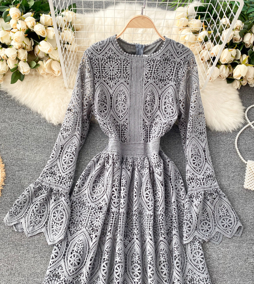 A line lace long sleeve dress fashion dress  972