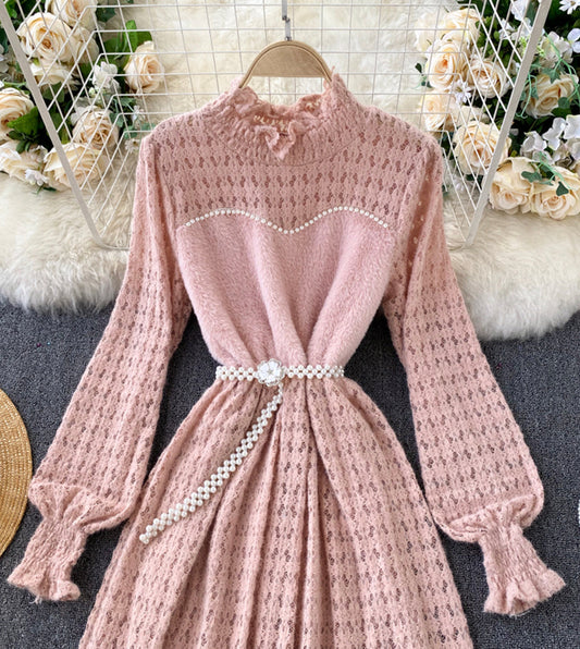 A line lace long sleeve dress fashion dress  946