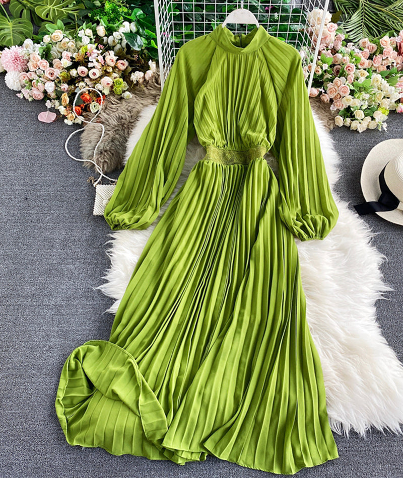 A line round neck long sleeve dress  964
