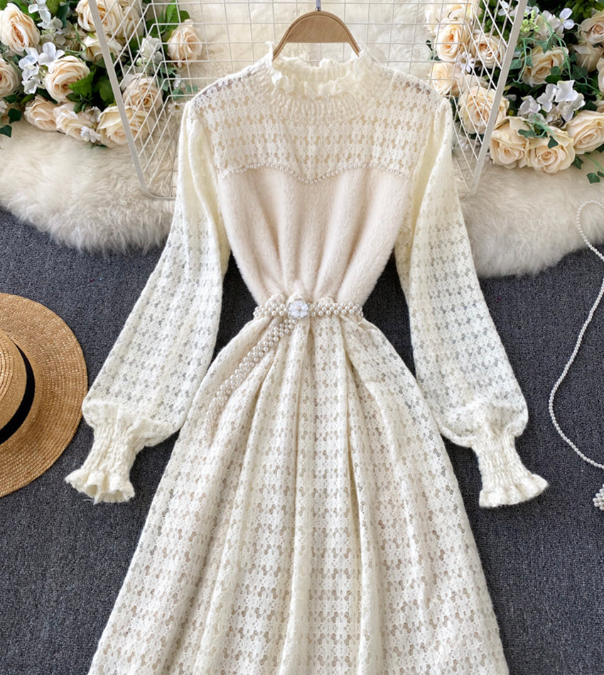 A line lace long sleeve dress fashion dress  946