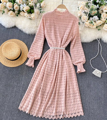 A line lace long sleeve dress fashion dress  946