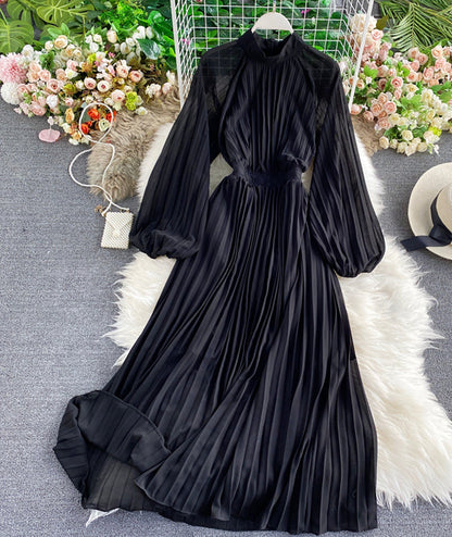 A line round neck long sleeve dress  964