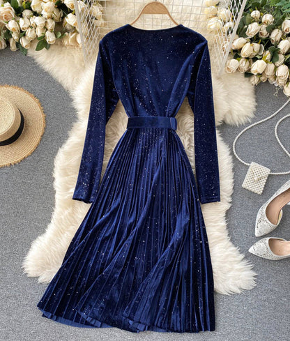 A line velvet dress long sleeve dress  912