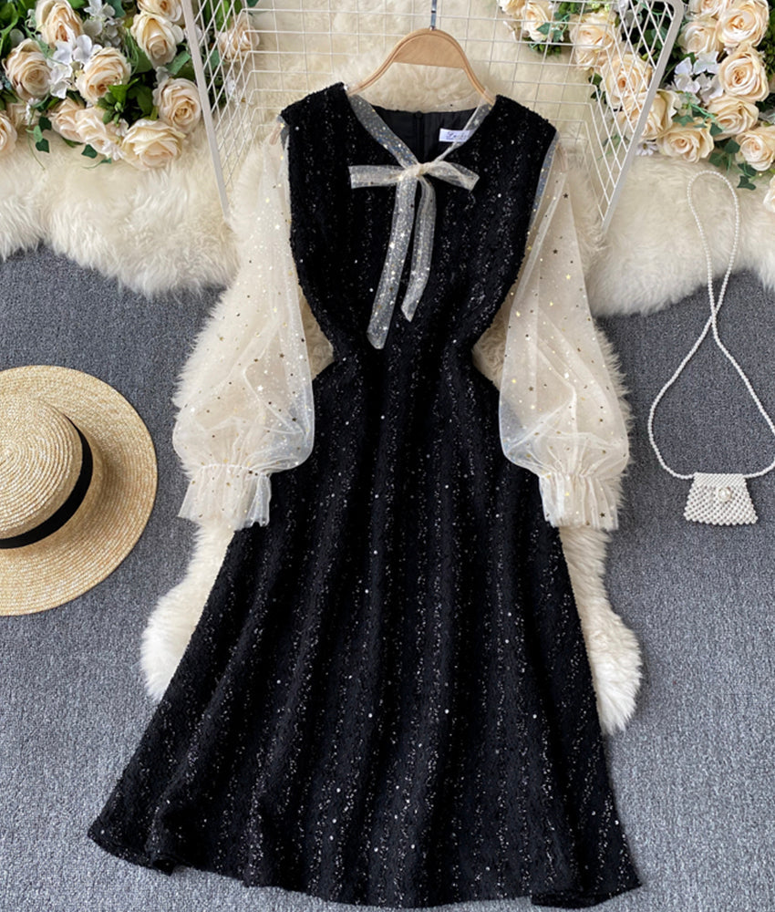 A line sequins long sleeve dress  889