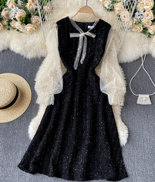 A line sequins long sleeve dress  889