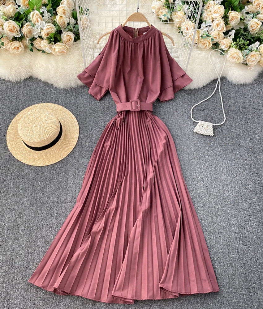 Cute A line round neck dress off shoulder dress  893