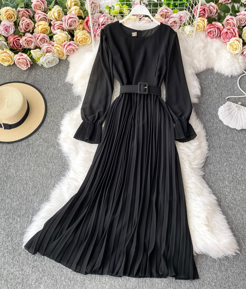 A line chiffon long sleeve dress  908