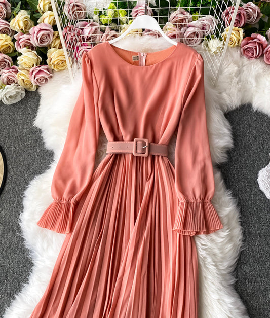 A line chiffon long sleeve dress  908