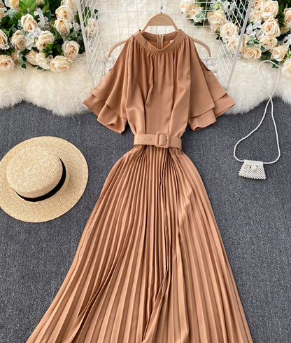 Cute A line round neck dress off shoulder dress  893