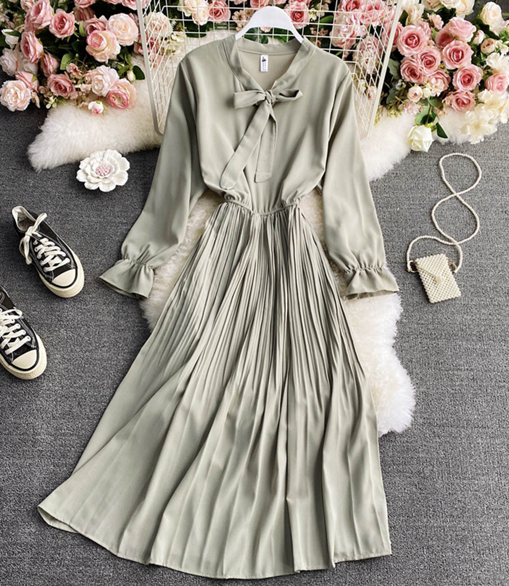 A line chiffon dress long sleeve dress  846