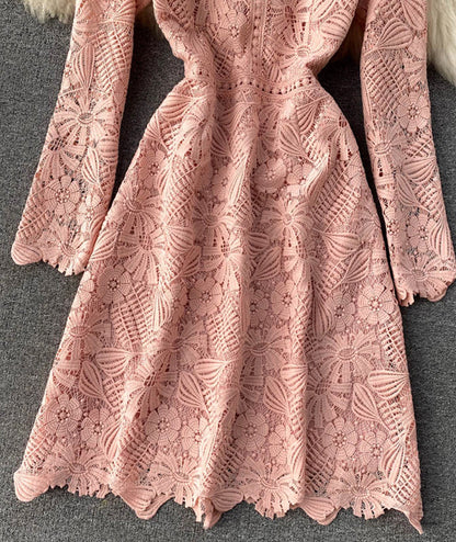 A line cutout lace dress long sleeve dress  920