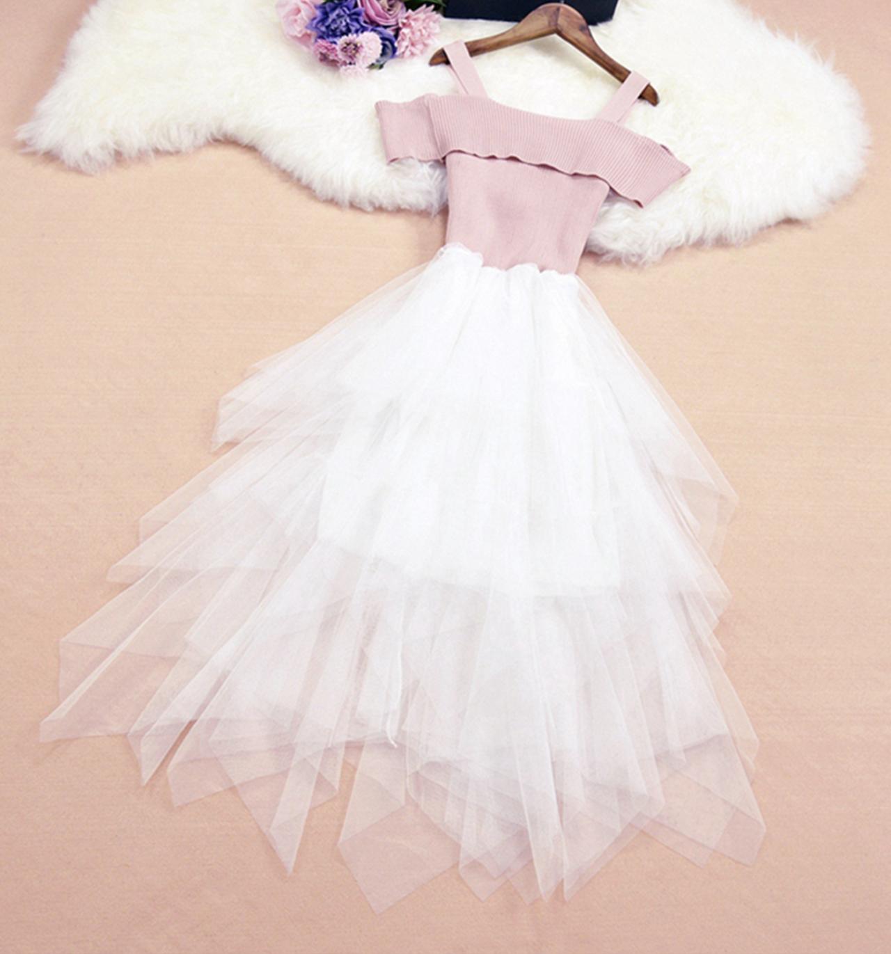 Cute tulle off shoulder dress fashion dress  725