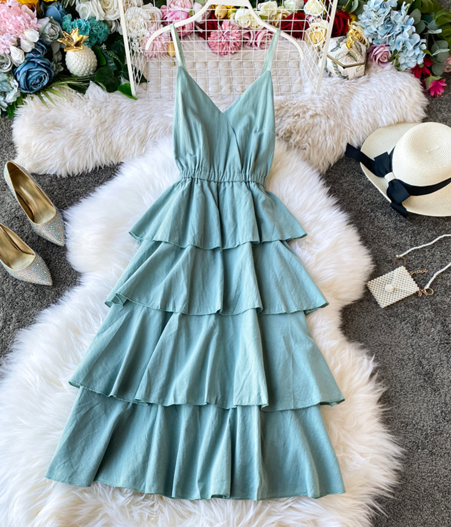A line v neck spaghetti straps midi maxi summer dress  1231