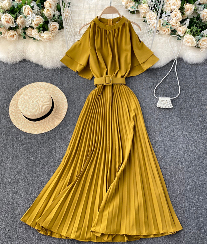 Cute A line round neck dress off shoulder dress  893
