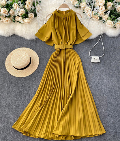 Cute A line round neck dress off shoulder dress  893
