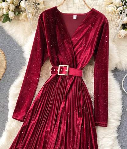 A line velvet dress long sleeve dress  912