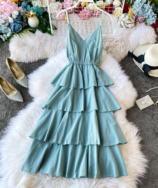 A line v neck backless dress women's dress  1058