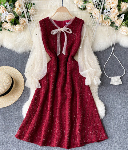 A line sequins long sleeve dress  889