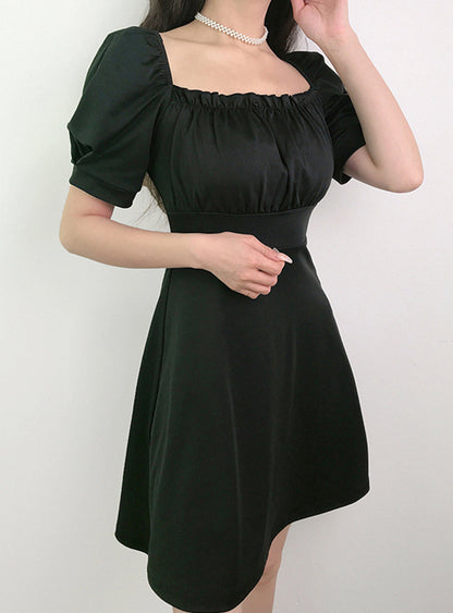 A line puff sleeve little dress black dress  1184