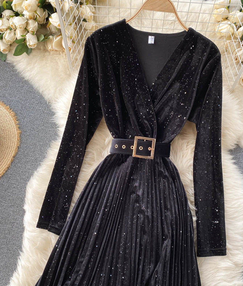 A line velvet dress long sleeve dress  912