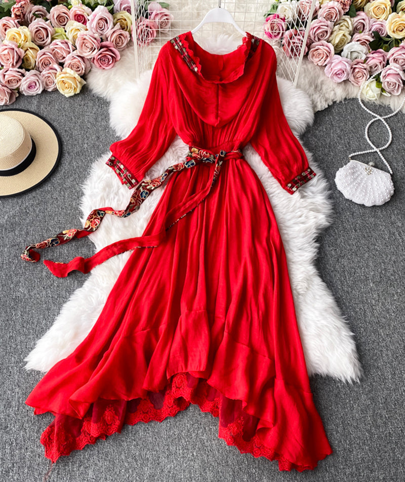 A line v neck lace long sleeve dress  995