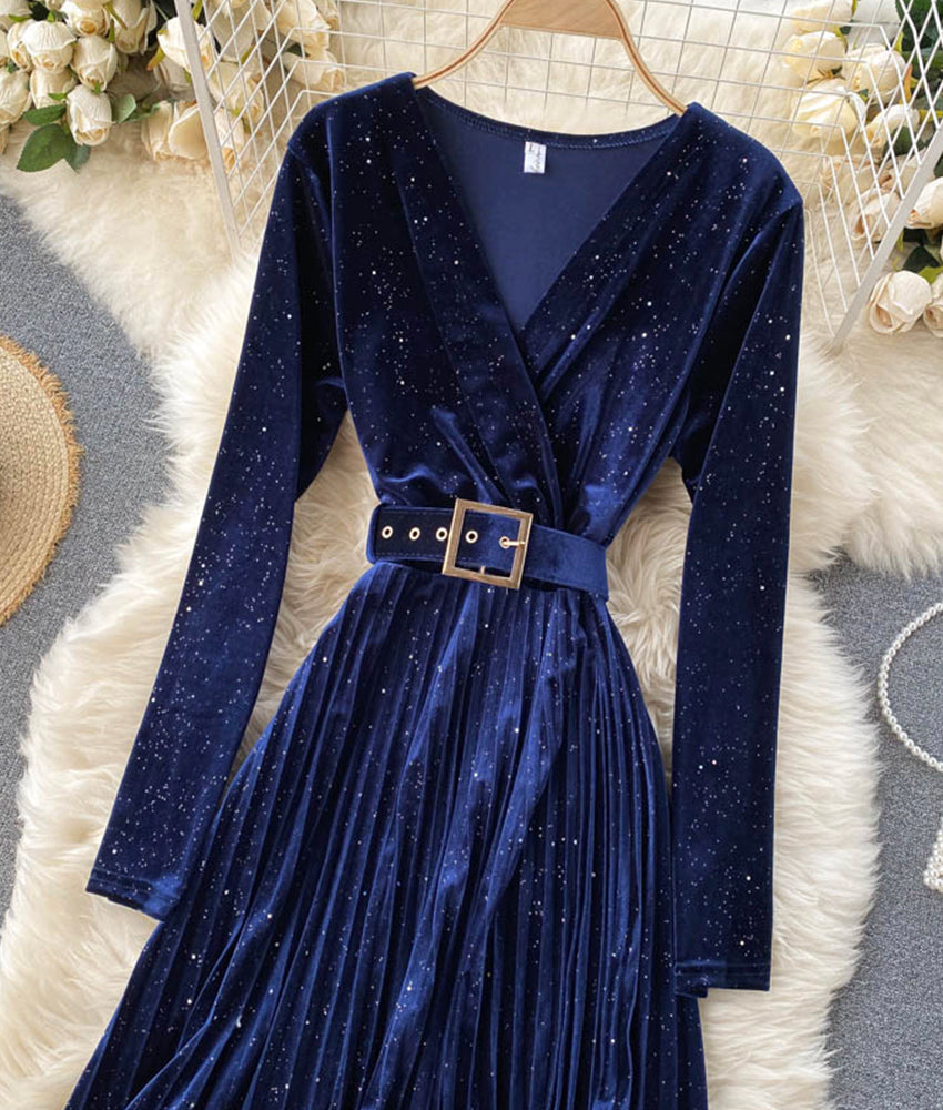 A line velvet dress long sleeve dress  912