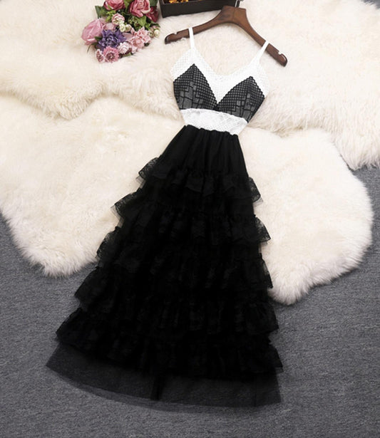 A line v neck lace short dress fashion dress  720
