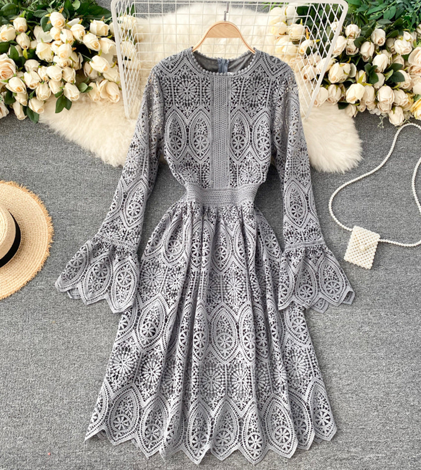 A line lace long sleeve dress fashion dress  972