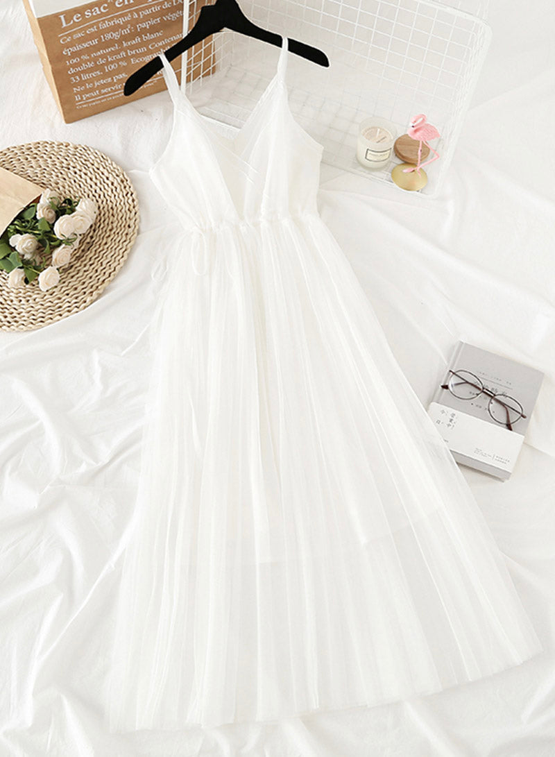 A line v neck tulle dress women's dress  1154