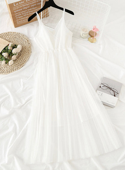A line v neck tulle dress women's dress  1154