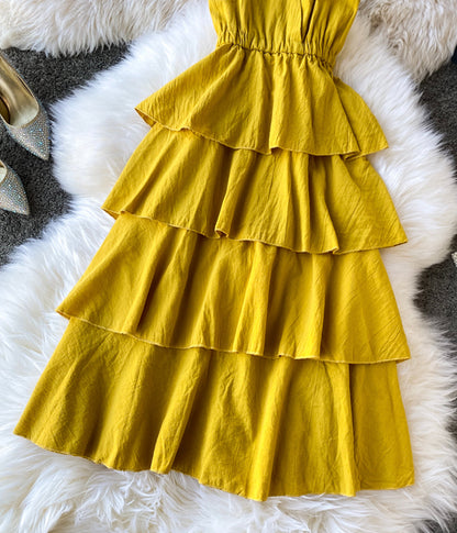 A line v neck spaghetti straps midi maxi summer dress  1231