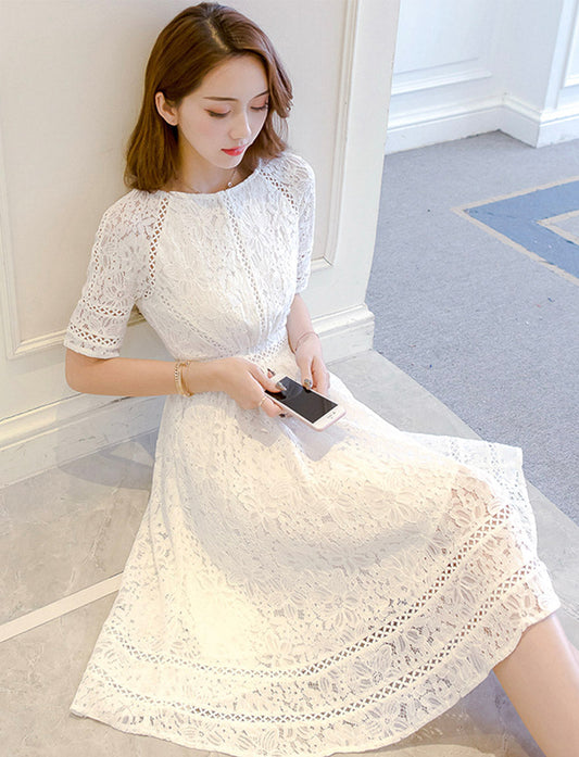 A line lace short dress summer dress  1162